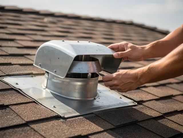 Placentia Dryer Vent Cleaning certified technician safely cleaning a roof-mounted dryer vent in Placentia