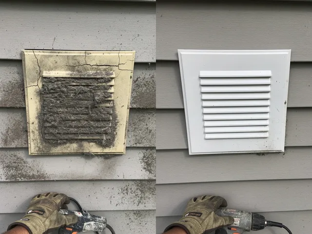 Placentia Dryer Vent Cleaning technician installing high-quality dryer vent cover at a residential property in Placentia